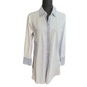 Chico's Shirt Size 1 Medium NWT Poplin Tunic Stripe Top Long Sleeve Pockets